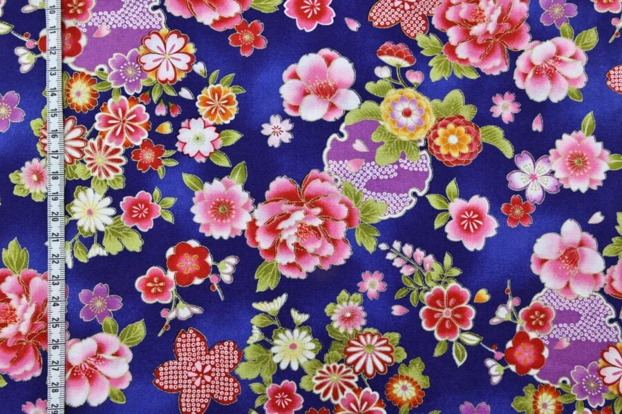 Japanese fabric with blossoms on imperial blue
