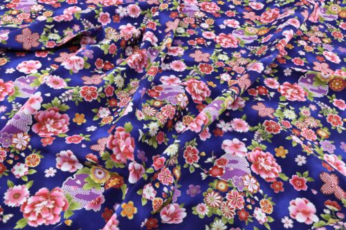 Japanese fabric with blossoms on imperial blue