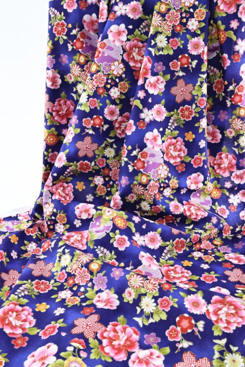 Japanese fabric with blossoms on imperial blue