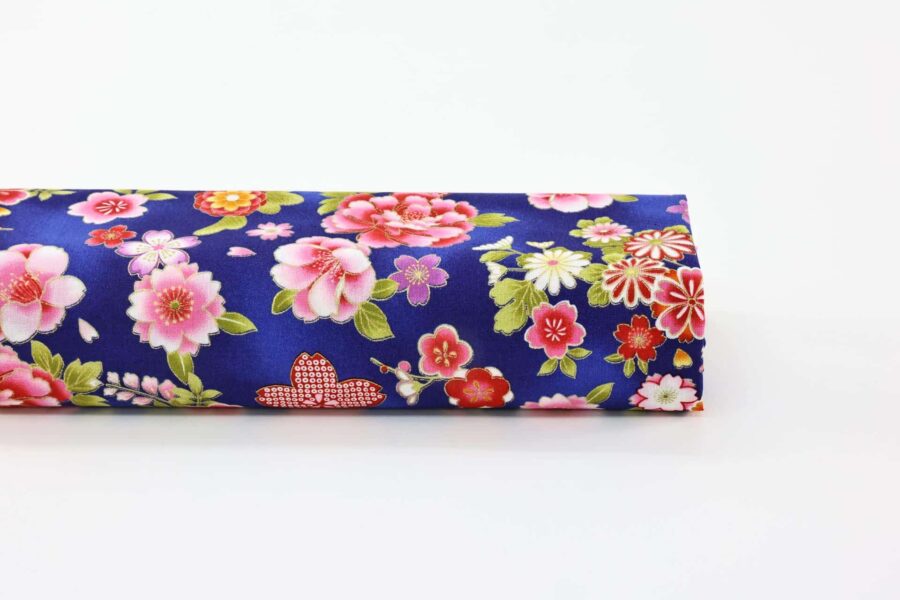 Japanese fabric with blossoms on imperial blue