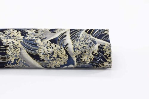 Japanese fabric with golden waves on navy blue dobby cotton