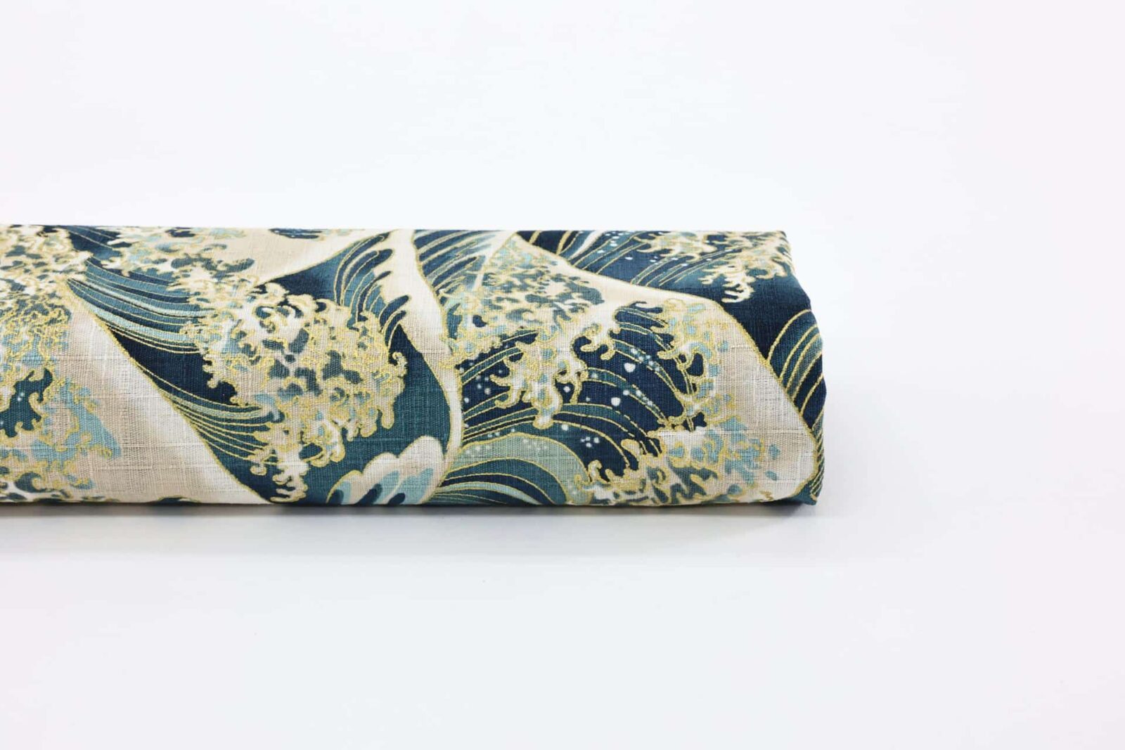 Japanese fabric with golden waves on steal blue dobby cotton