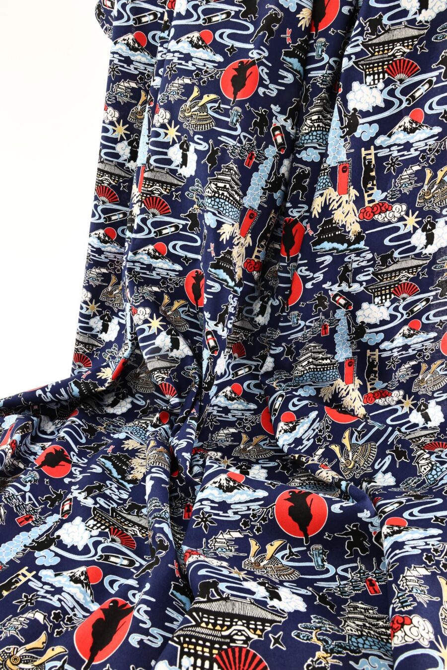 Japanese ninja manga fabric with blue background