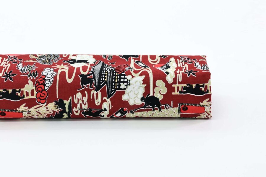 Japanese ninja manga fabric with red background