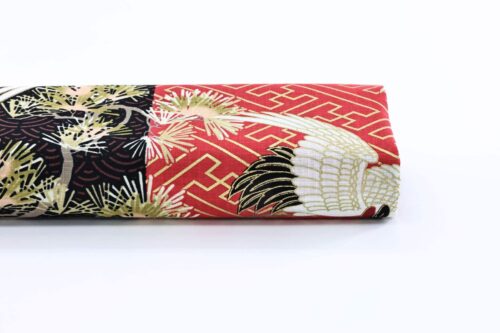 Japanese fabric Crane and red sayagata