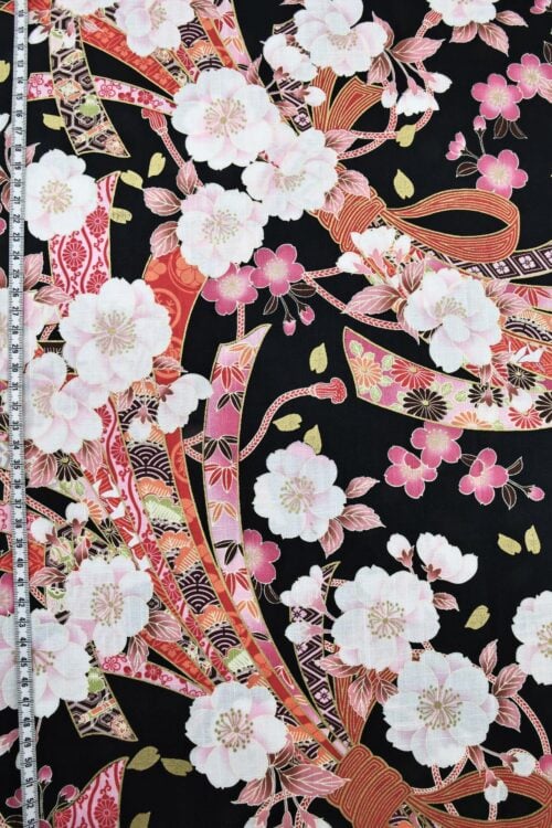 Japanese fabric Sakura Noshi on black background