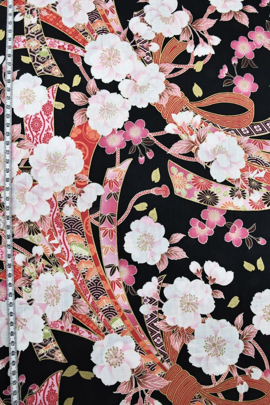 Japanese fabric Sakura Noshi on black background