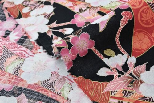 Japanese fabric Sakura Noshi on black background