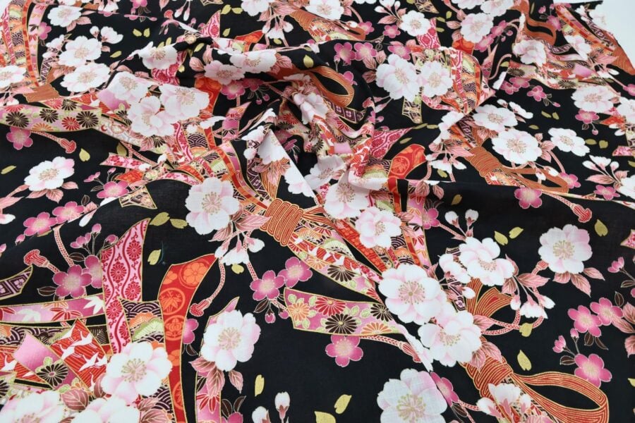 Japanese fabric Sakura Noshi on black background