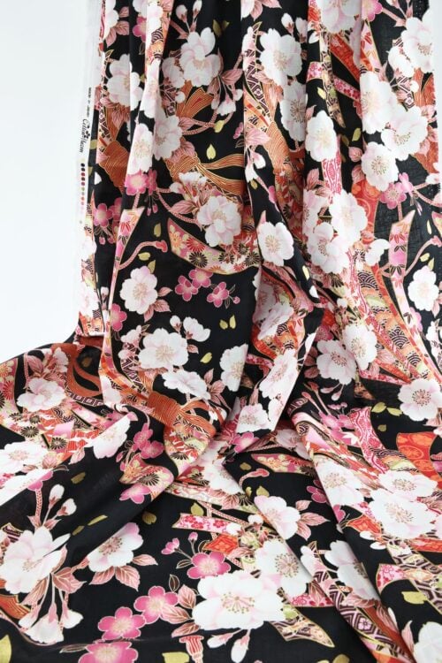 Japanese fabric Sakura Noshi on black background