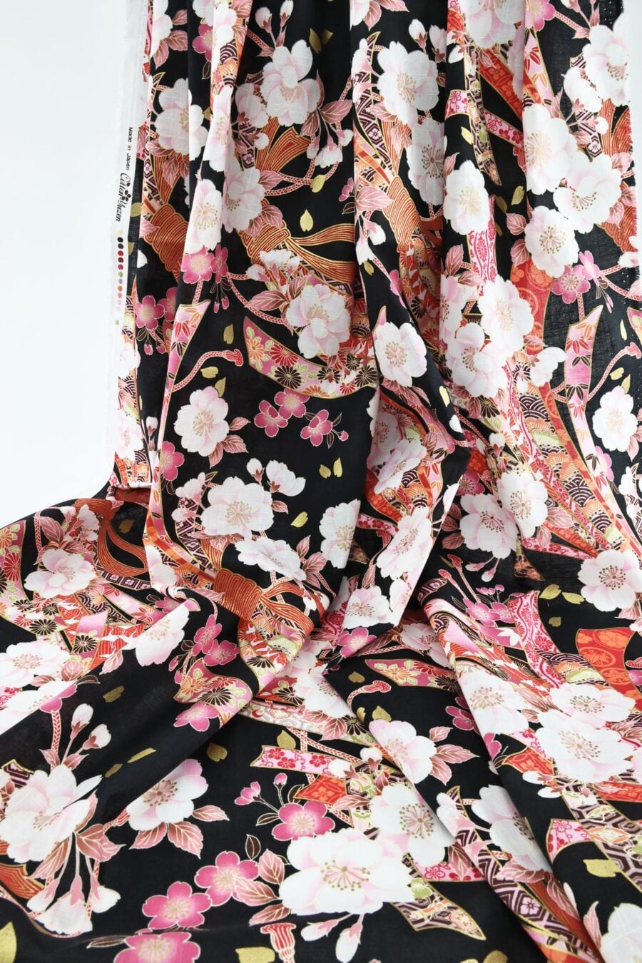 Japanese fabric Sakura Noshi on black background
