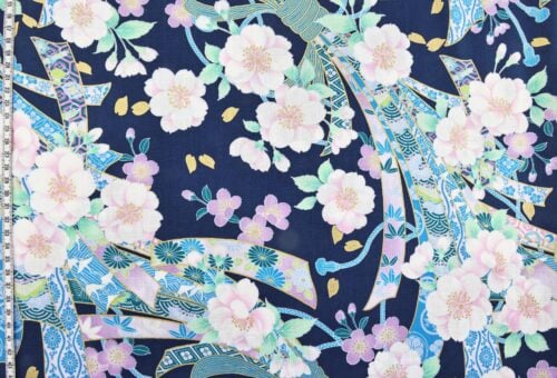 Japanese fabric Sakura Noshi on blue background