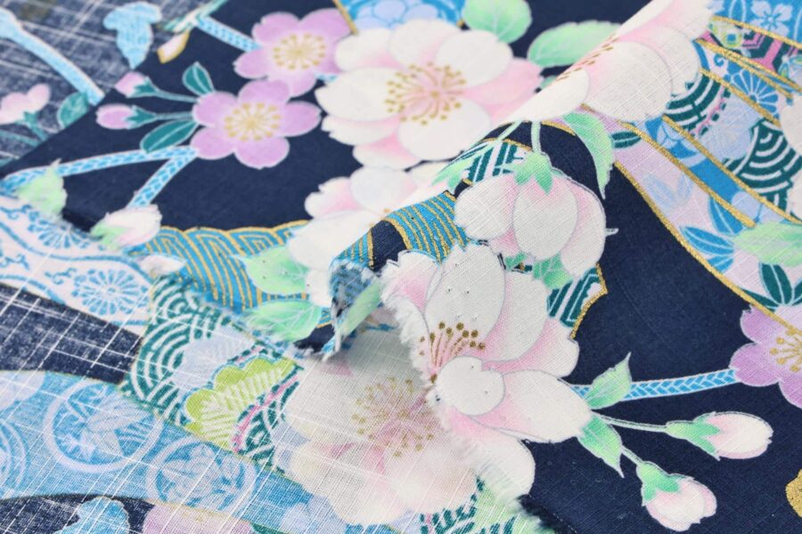 Japanese fabric Sakura Noshi on blue background