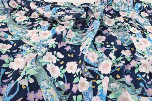Japanese fabric Sakura Noshi on blue background