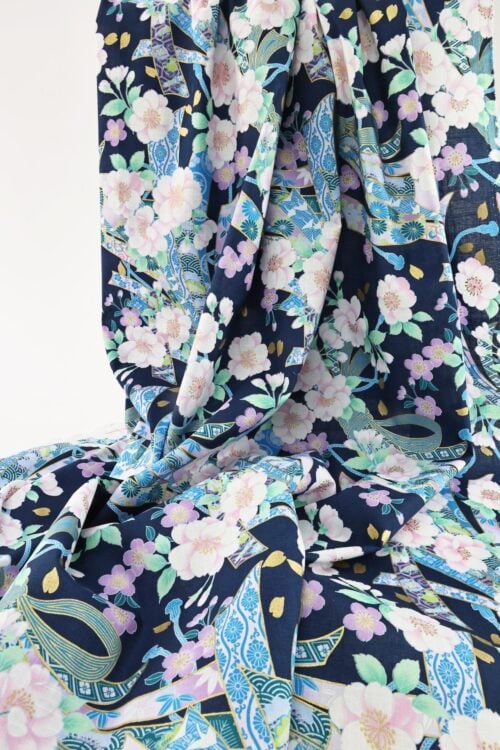 Japanese fabric Sakura Noshi on blue background