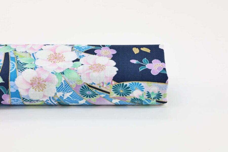 Japanese fabric Sakura Noshi on blue background