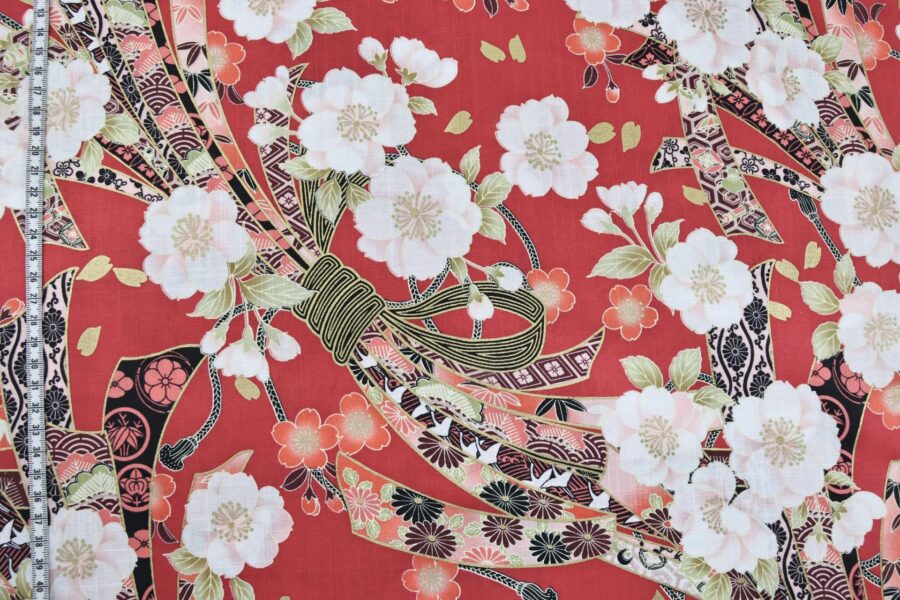 Japanese fabric Sakura Noshi on red background