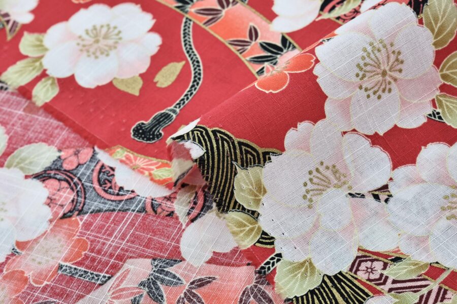Japanese fabric Sakura Noshi on red background