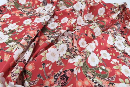 Japanese fabric Sakura Noshi on red background