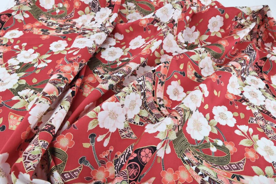 Japanese fabric Sakura Noshi on red background