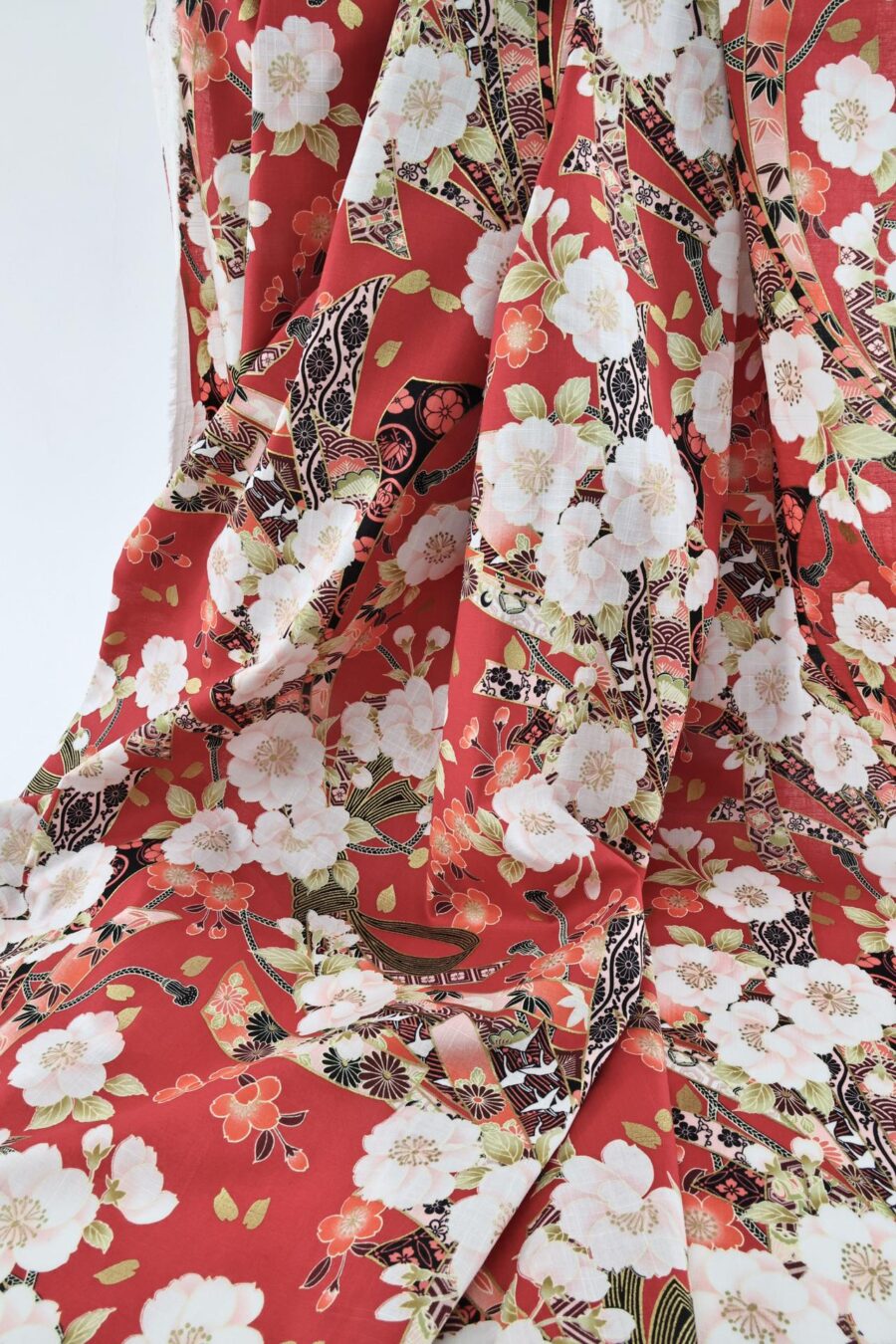 Japanese fabric Sakura Noshi on red background