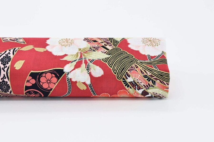 Japanese fabric Sakura Noshi on red background
