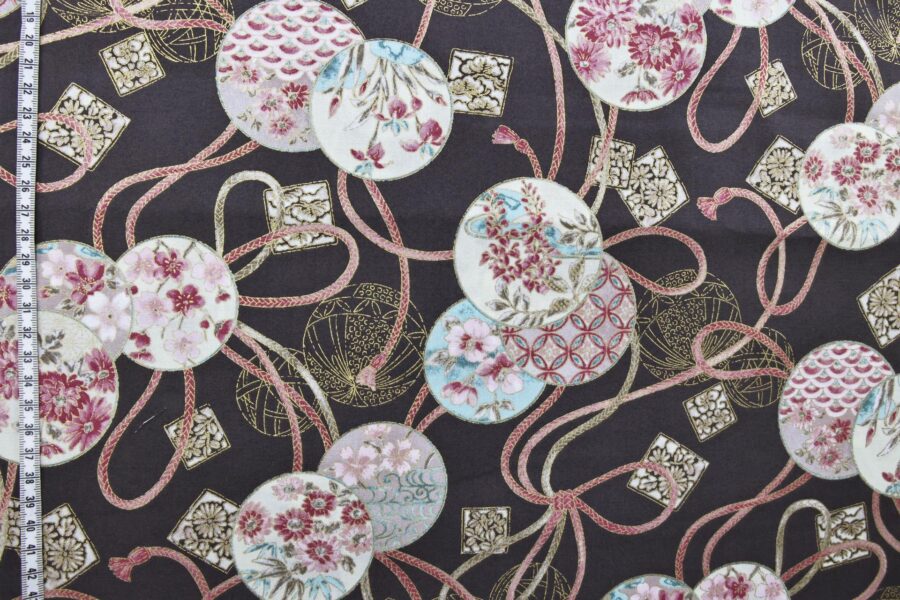 Japanese fabric Temari Kumihimo black background