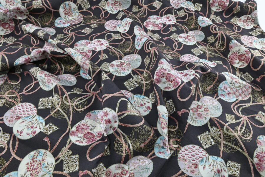 Japanese fabric Temari Kumihimo black background