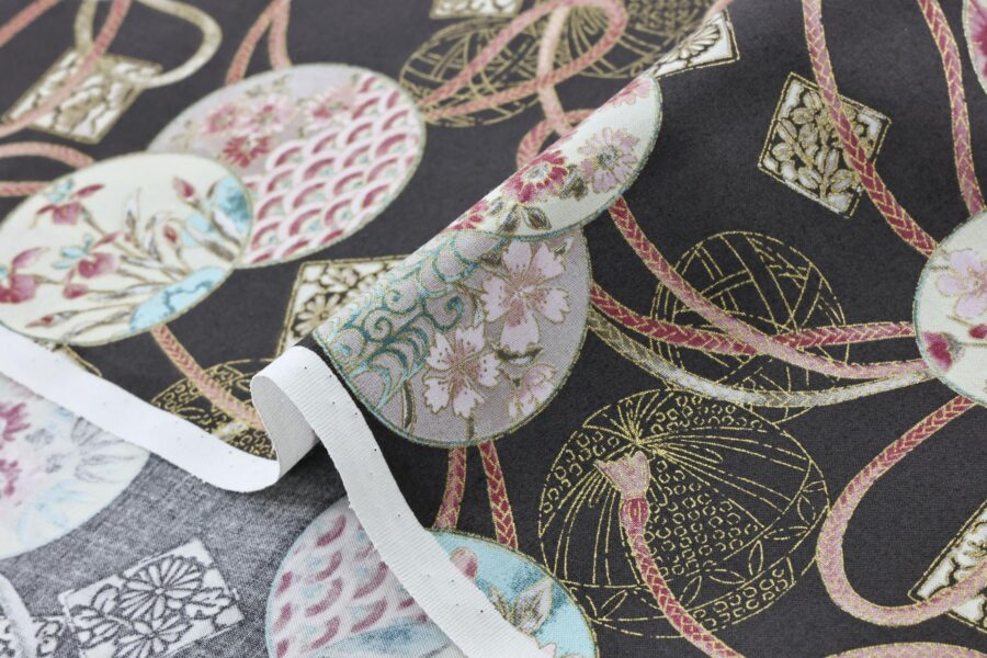Japanese fabric Temari Kumihimo black background