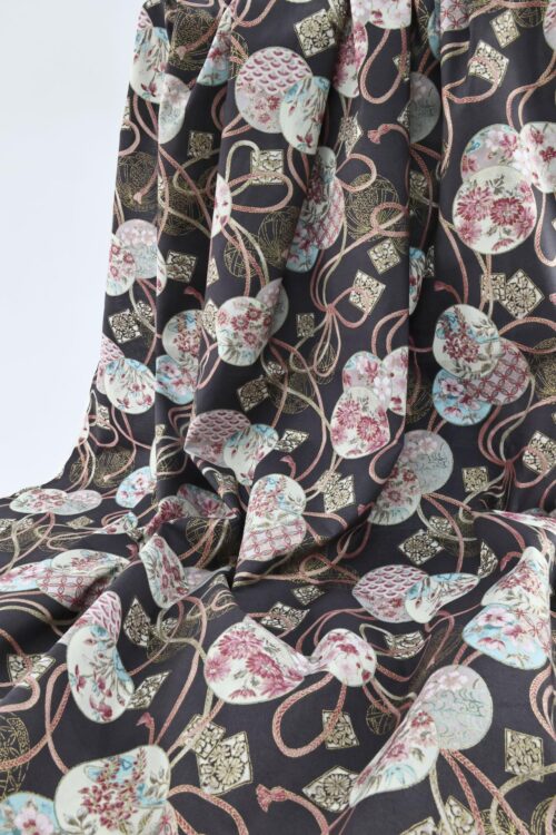 Japanese fabric Temari Kumihimo black background