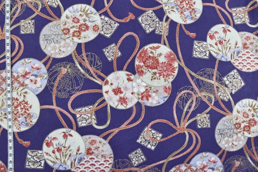 Japanese fabric Temari Kumihimo blue background