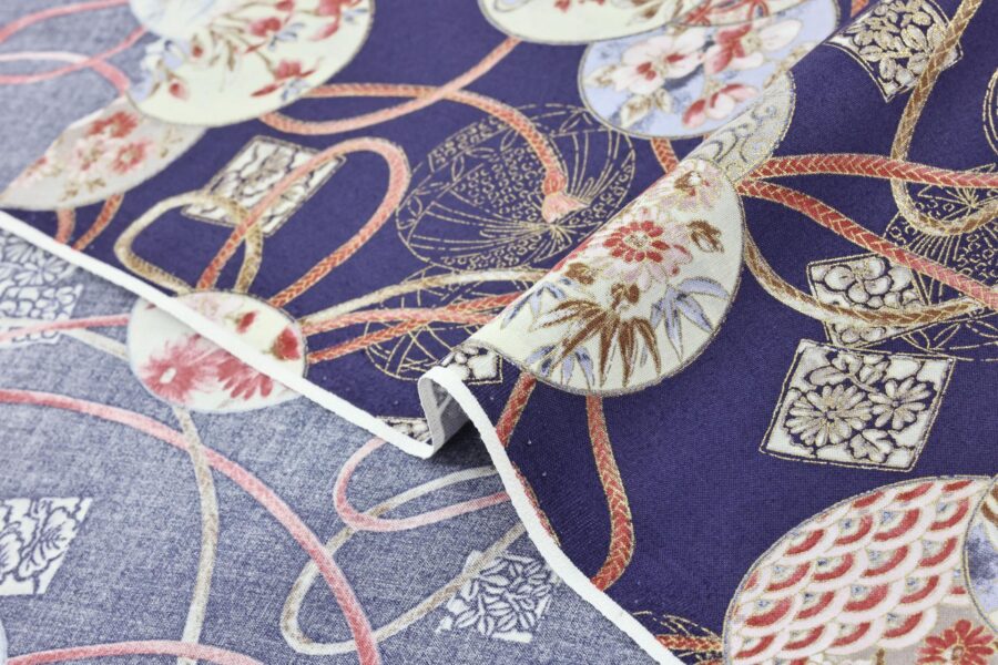 Japanese fabric Temari Kumihimo blue background
