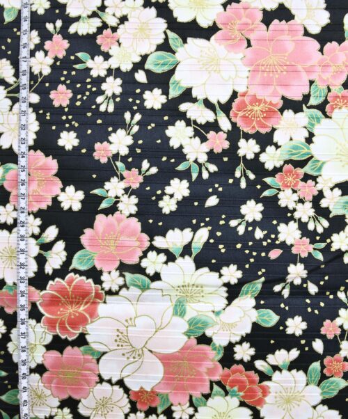 Japanese fabric golden cherry blossoms on black background