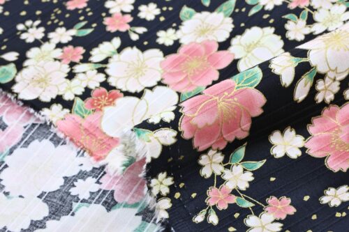 Japanese fabric golden cherry blossoms on black background