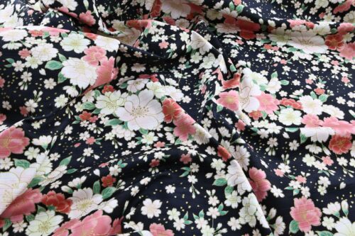 Japanese fabric golden cherry blossoms on black background