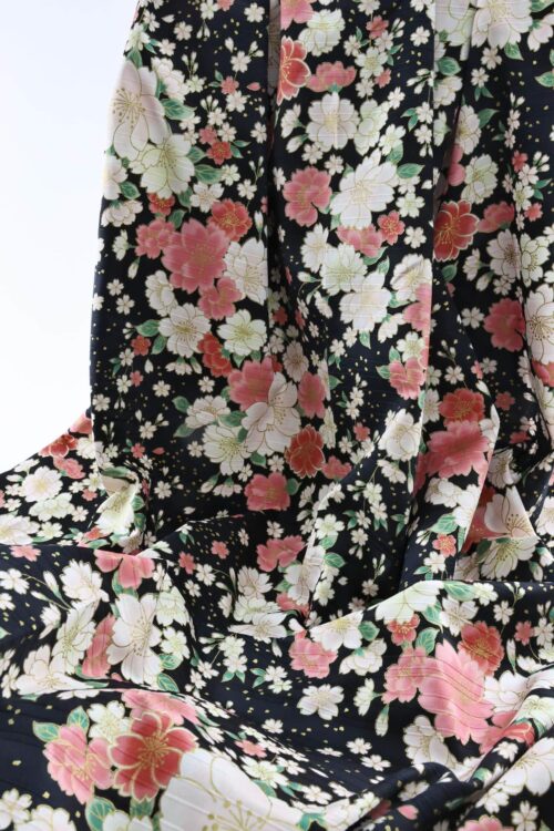 Japanese fabric golden cherry blossoms on black background