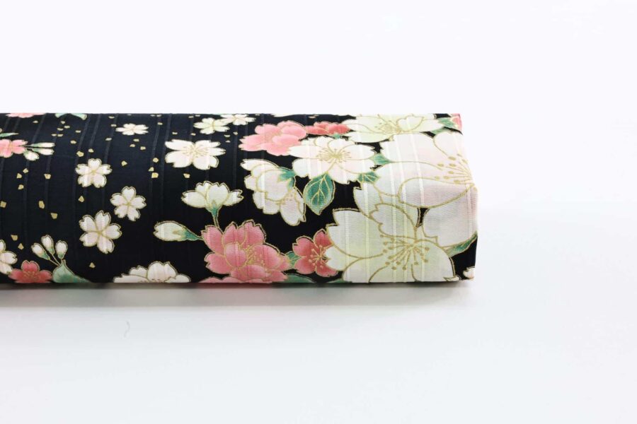 Japanese fabric golden cherry blossoms on black background