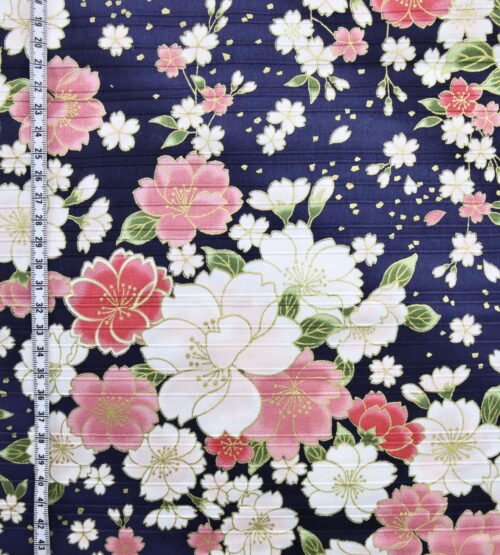 Japanese fabric golden cherry blossoms on blue background