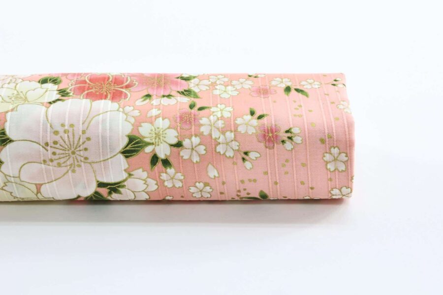 Japanese fabric golden cherry blossoms on pink background