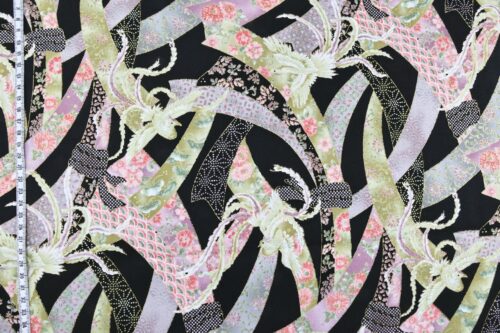 japanese fabric phoenix and colored noshi black background
