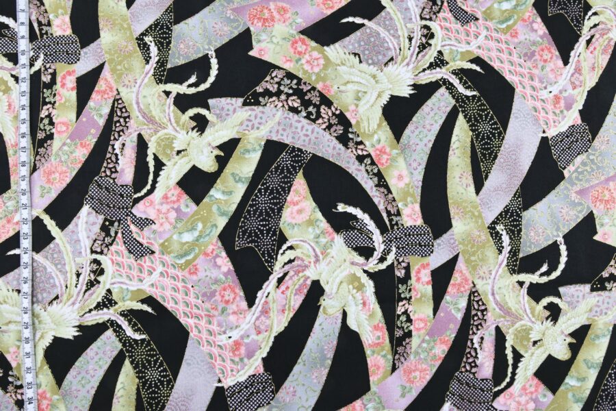 japanese fabric phoenix and colored noshi black background