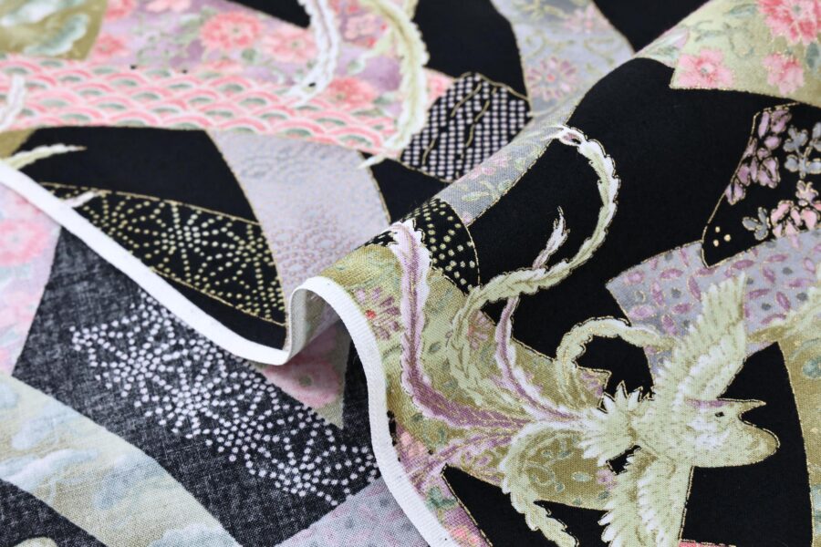 japanese fabric phoenix and colored noshi black background