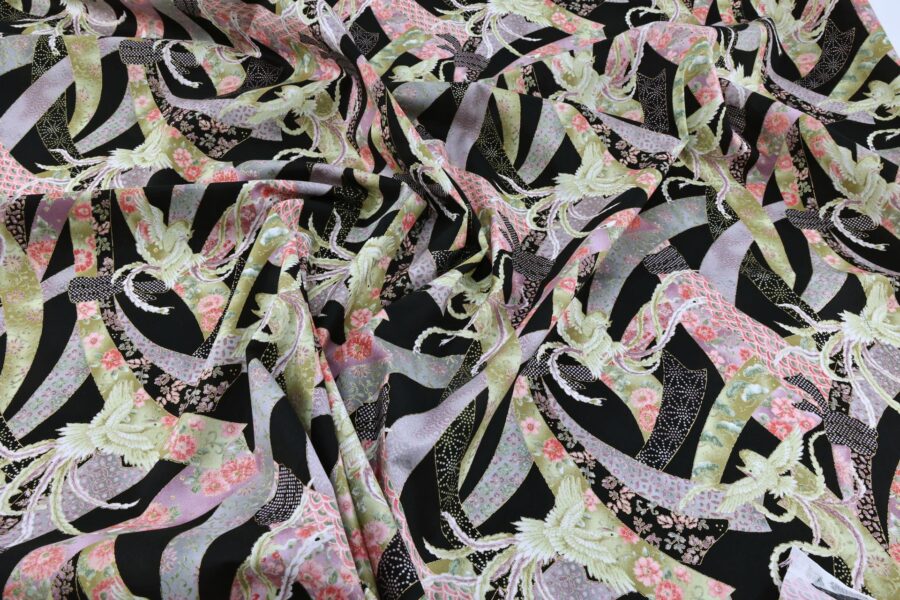 japanese fabric phoenix and colored noshi black background