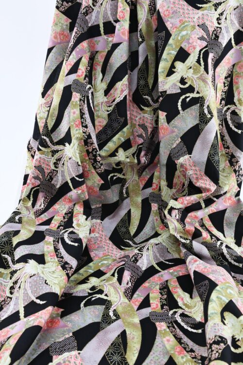 japanese fabric phoenix and colored noshi black background