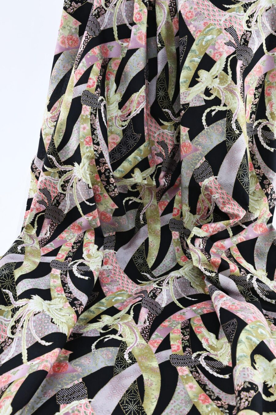 japanese fabric phoenix and colored noshi black background