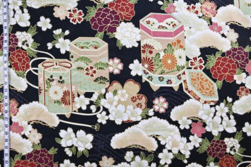 Japanese fabric Kaike with colorful flowers black background