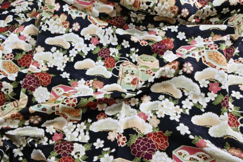 Japanese fabric Kaike with colorful flowers black background
