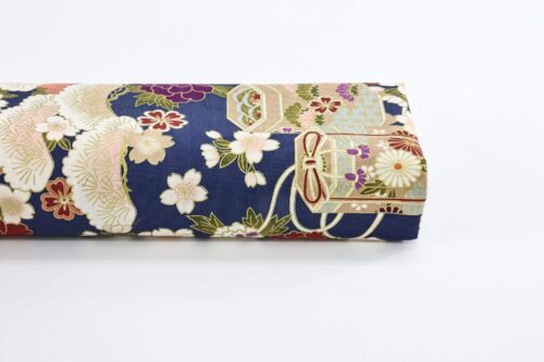 Japanese fabric Kaike with colorful flowers blue background