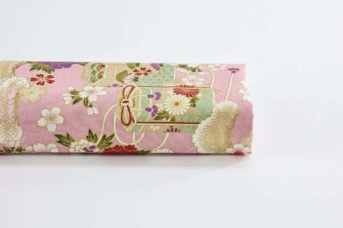 Japanese fabric Kaike with colorful flowers pink background