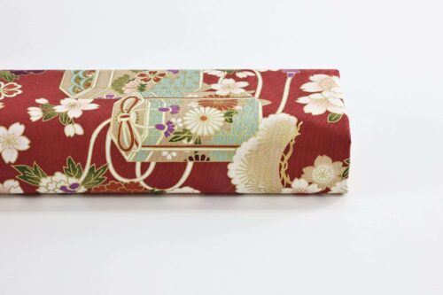 Japanese fabric Kaike with colorful flowers red background